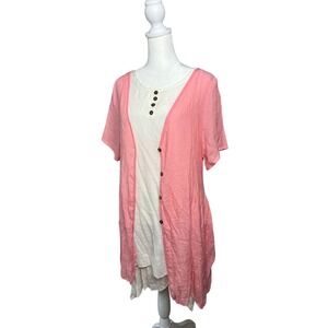Yoli Sleeveless‎ Tunic with Button Detail & Pink Cardigan Cover Up Set